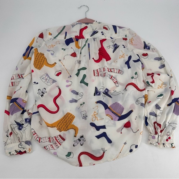 Anthropologie Maeve Marisol Ruffled Blouse Size 6 Winter Ski Print - Picture 5 of 5